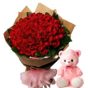 Cute Combo of Roses & Teddy